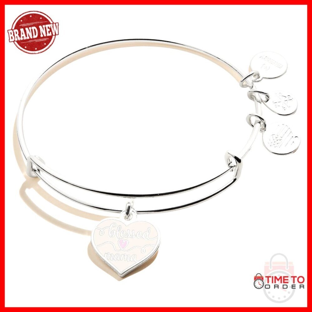 Adjustable Silver Tone Blessed Mama Charm Bangle Bracelet
